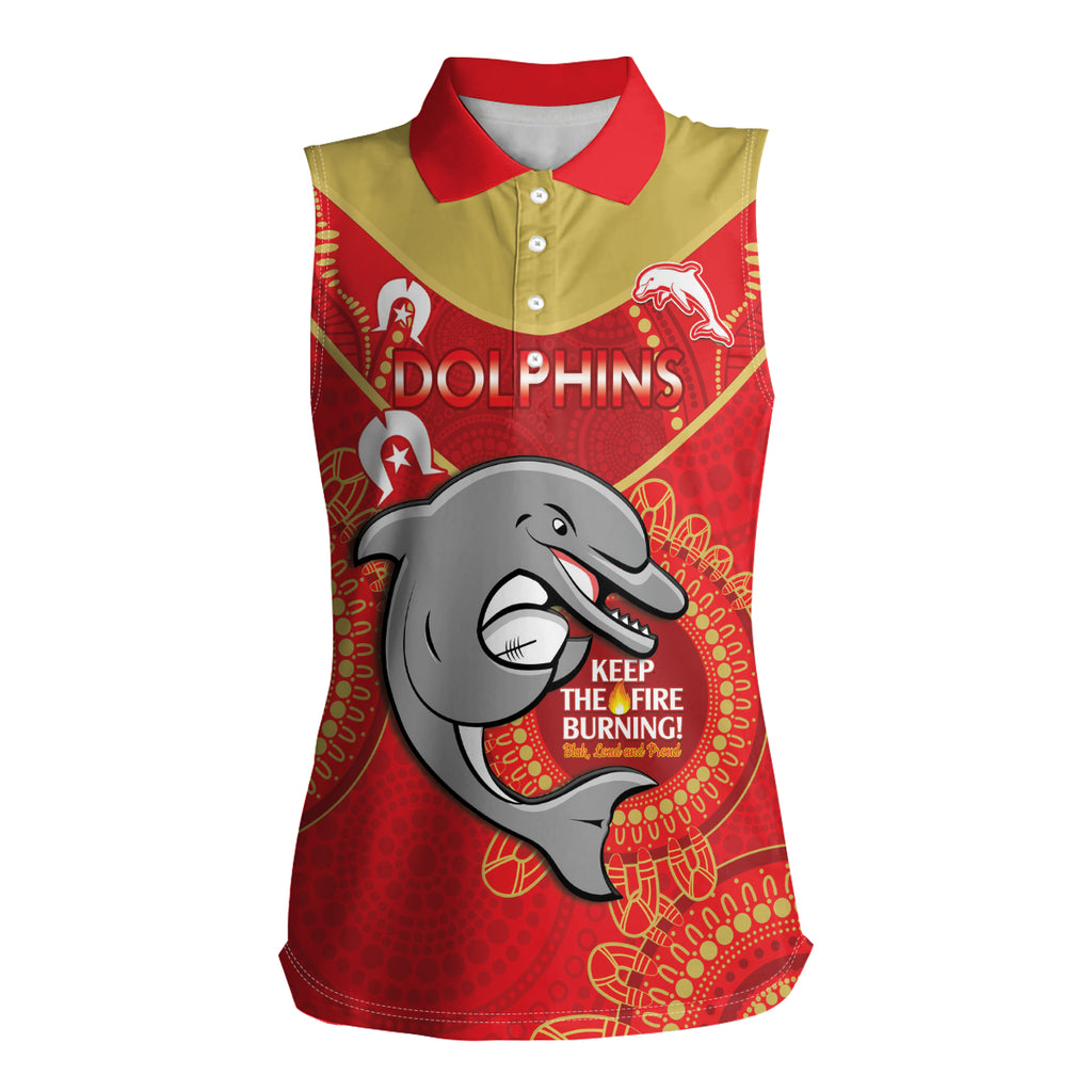 Custom NRL Dolphins NAIDOC Week Women Sleeveless Polo Shirt Keep The Fire Burning Indigenous Art