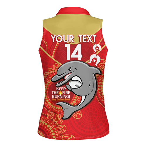 Custom NRL Dolphins NAIDOC Week Women Sleeveless Polo Shirt Keep The Fire Burning Indigenous Art
