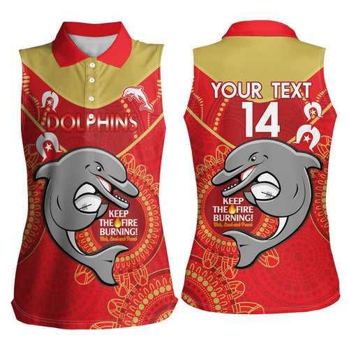 Custom NRL Dolphins NAIDOC Week Women Sleeveless Polo Shirt Keep The Fire Burning Indigenous Art