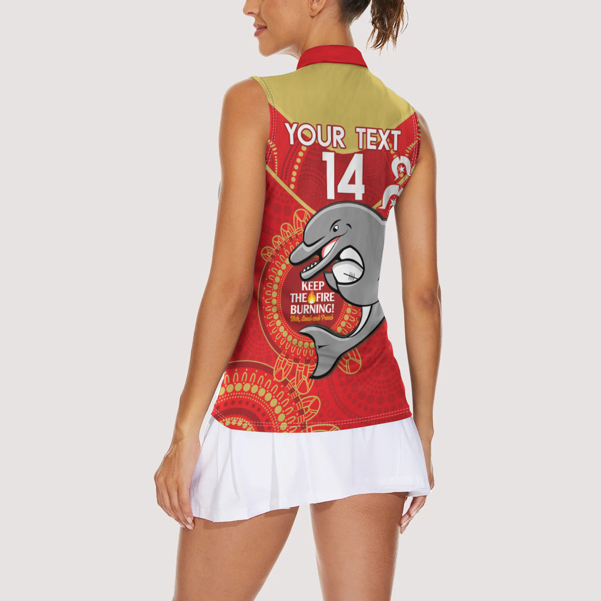 Custom NRL Dolphins NAIDOC Week Women Sleeveless Polo Shirt Keep The Fire Burning Indigenous Art