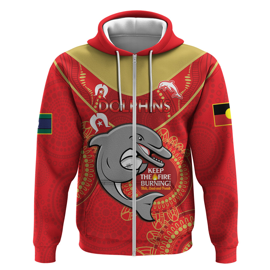 Custom NRL Dolphins NAIDOC Week Zip Hoodie Keep The Fire Burning Indigenous Art