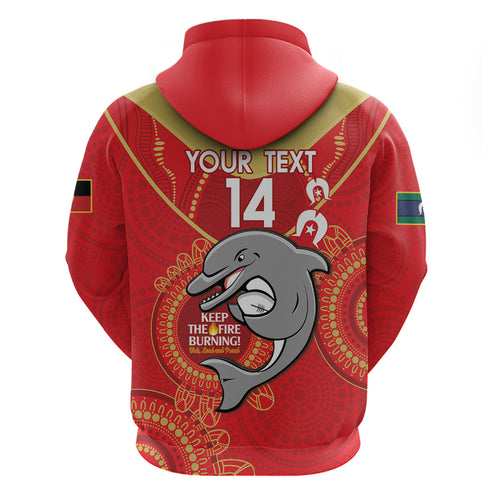 Custom NRL Dolphins NAIDOC Week Zip Hoodie Keep The Fire Burning Indigenous Art