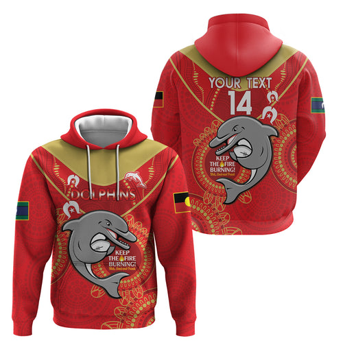 Custom NRL Dolphins NAIDOC Week Zip Hoodie Keep The Fire Burning Indigenous Art