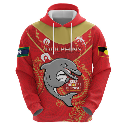 Custom NRL Dolphins NAIDOC Week Zip Hoodie Keep The Fire Burning Indigenous Art