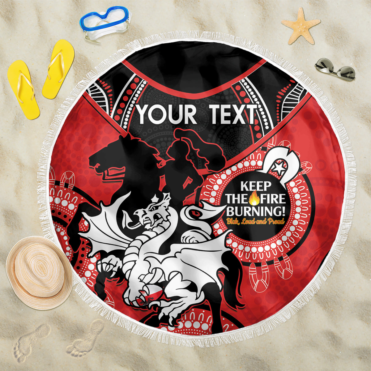 Custom NRL Dragons NAIDOC Week Beach Blanket Keep The Fire Burning Indigenous Art