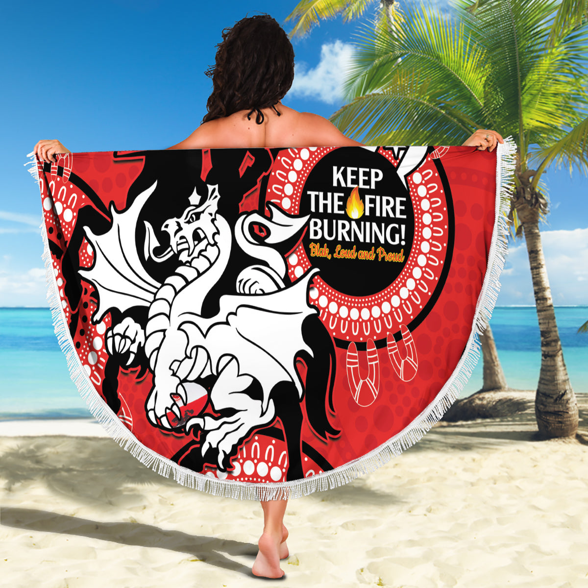 Custom NRL Dragons NAIDOC Week Beach Blanket Keep The Fire Burning Indigenous Art