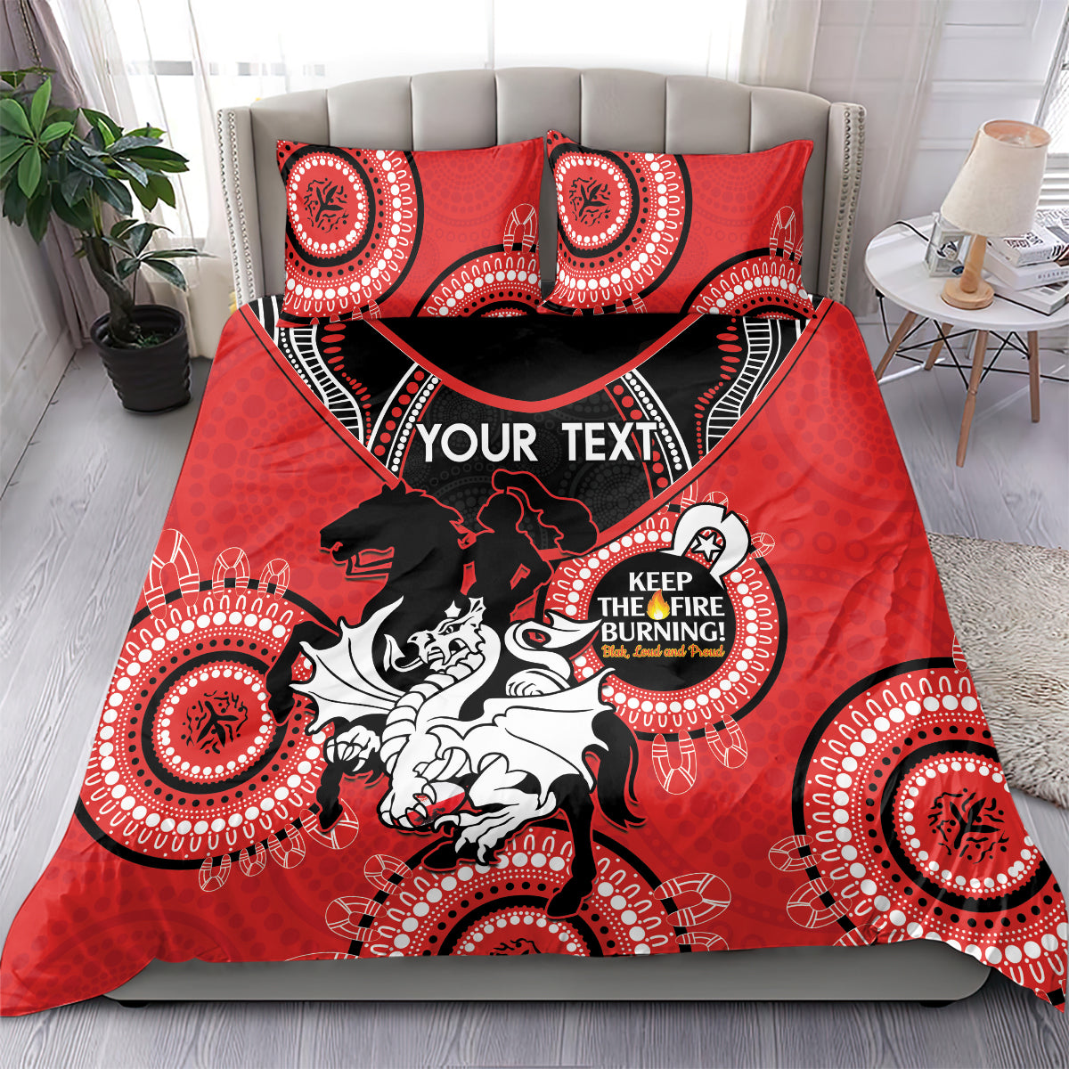 Custom NRL Dragons NAIDOC Week Bedding Set Keep The Fire Burning Indigenous Art