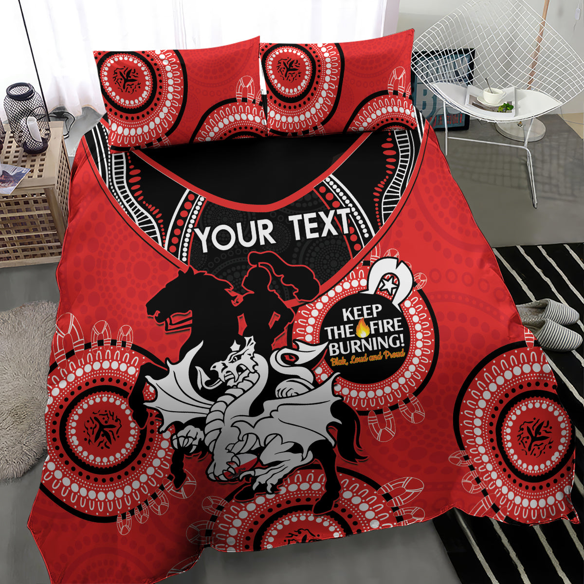 Custom NRL Dragons NAIDOC Week Bedding Set Keep The Fire Burning Indigenous Art