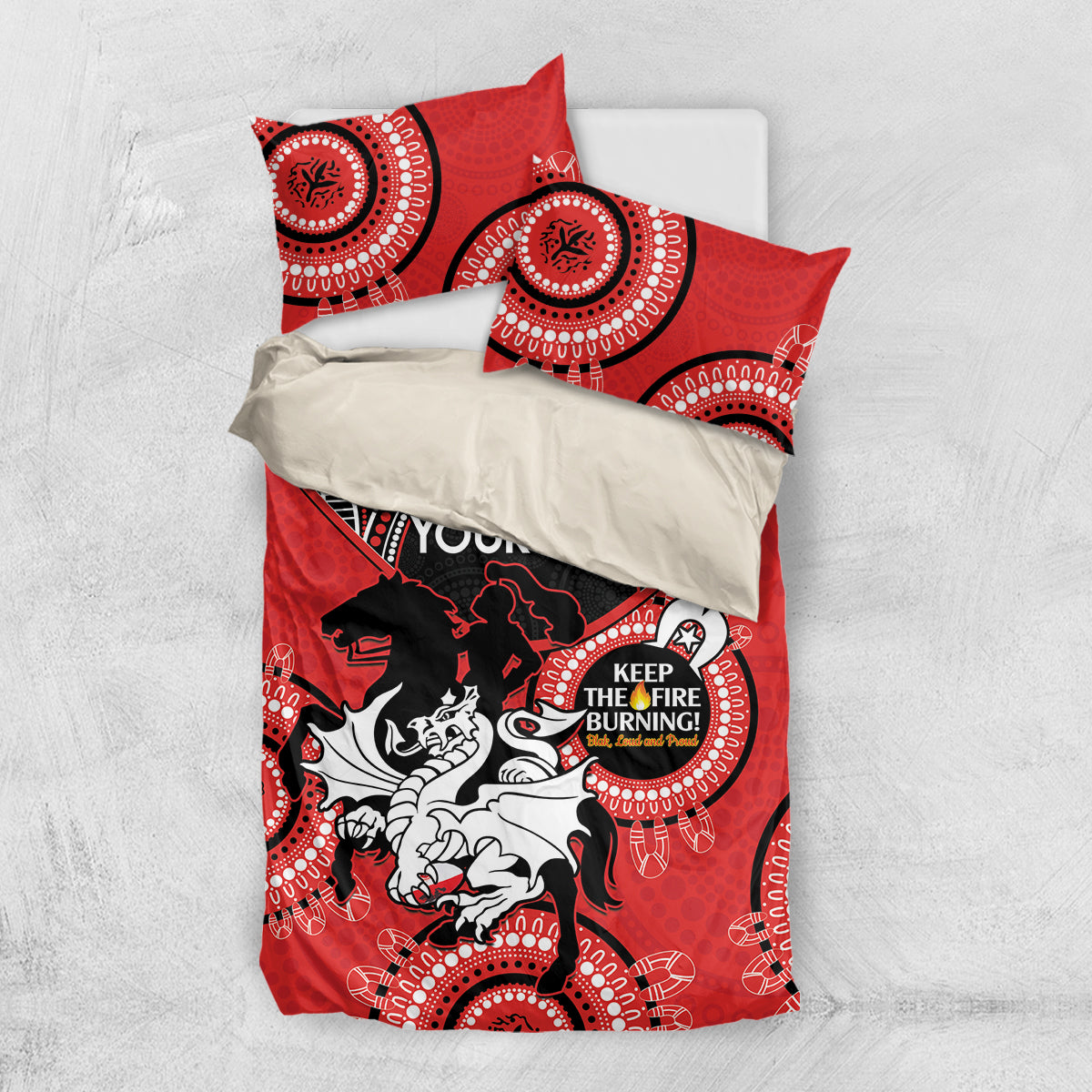 Custom NRL Dragons NAIDOC Week Bedding Set Keep The Fire Burning Indigenous Art