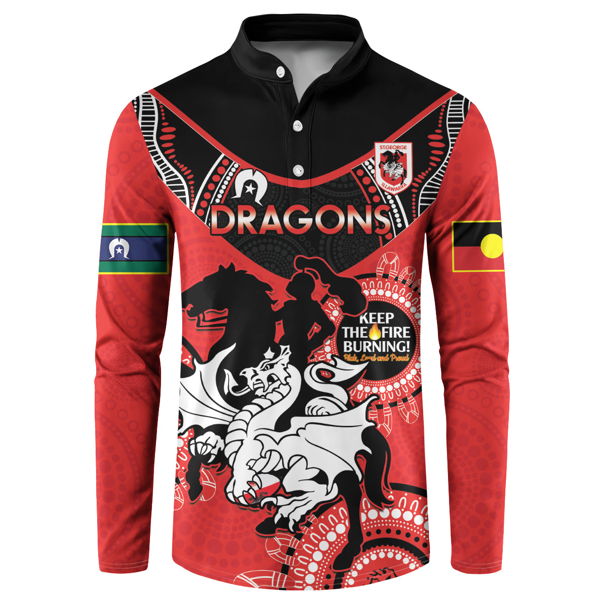 Custom NRL Dragons NAIDOC Week Button Sweatshirt Keep The Fire Burning Indigenous Art