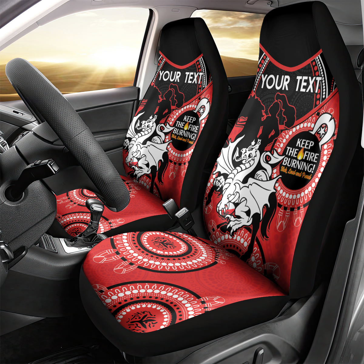 Custom NRL Dragons NAIDOC Week Car Seat Cover Keep The Fire Burning Indigenous Art