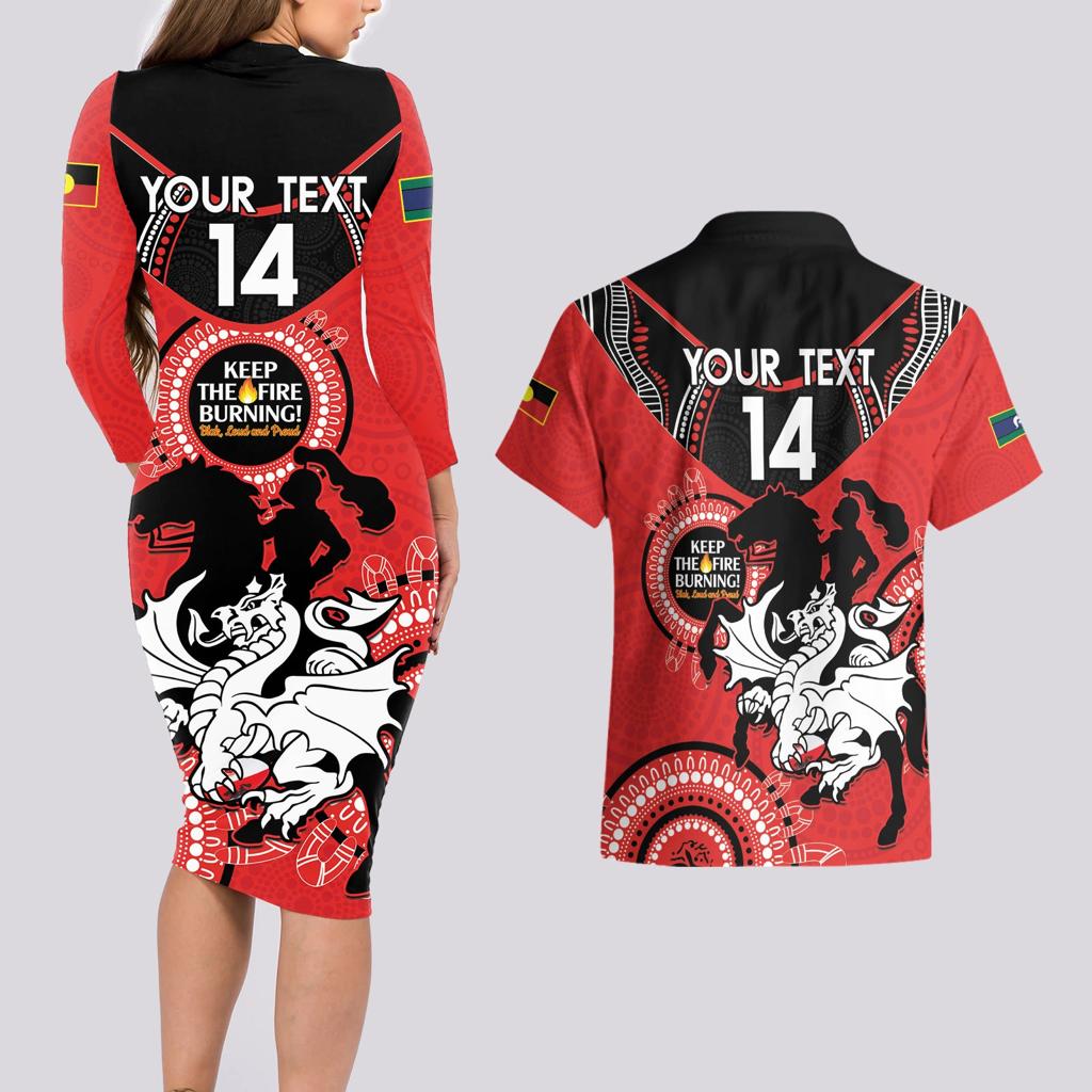 Custom NRL Dragons NAIDOC Week Couples Matching Long Sleeve Bodycon Dress and Hawaiian Shirt Keep The Fire Burning Indigenous Art