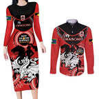 Custom NRL Dragons NAIDOC Week Couples Matching Long Sleeve Bodycon Dress and Long Sleeve Button Shirt Keep The Fire Burning Indigenous Art