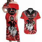 Custom NRL Dragons NAIDOC Week Couples Matching Off Shoulder Maxi Dress and Hawaiian Shirt Keep The Fire Burning Indigenous Art