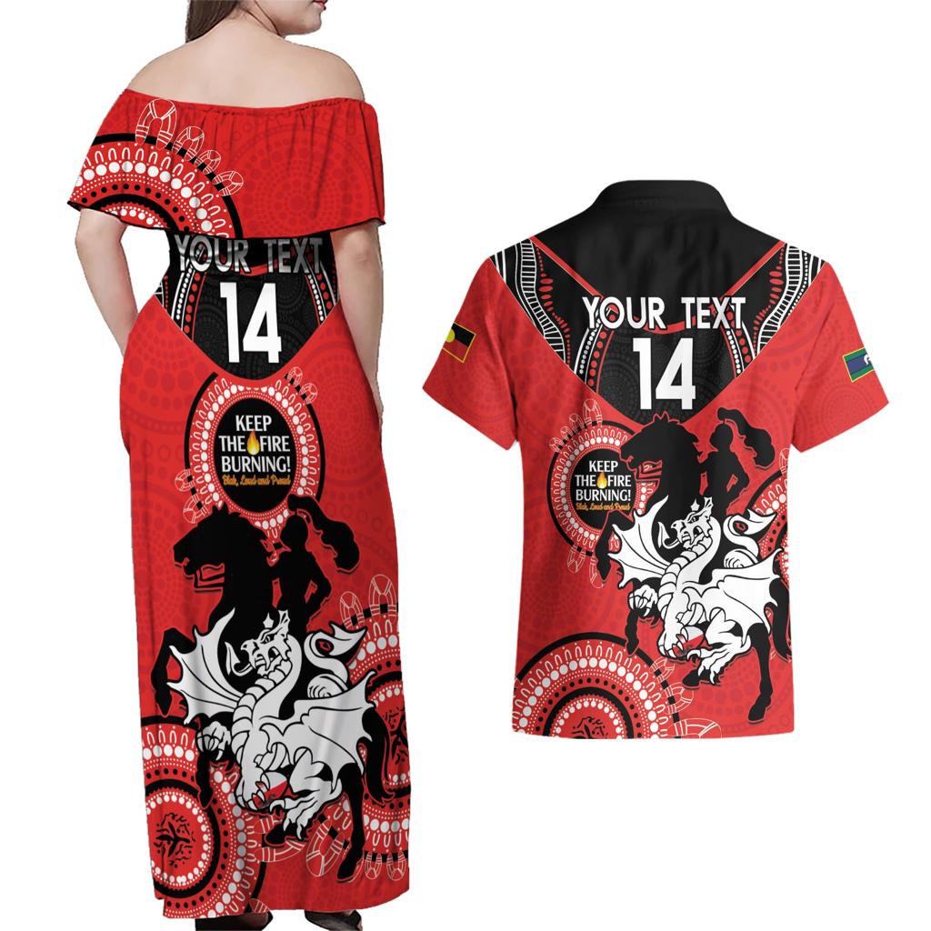 Custom NRL Dragons NAIDOC Week Couples Matching Off Shoulder Maxi Dress and Hawaiian Shirt Keep The Fire Burning Indigenous Art