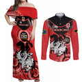 Custom NRL Dragons NAIDOC Week Couples Matching Off Shoulder Maxi Dress and Long Sleeve Button Shirt Keep The Fire Burning Indigenous Art