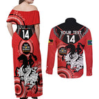 Custom NRL Dragons NAIDOC Week Couples Matching Off Shoulder Maxi Dress and Long Sleeve Button Shirt Keep The Fire Burning Indigenous Art