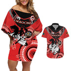 Custom NRL Dragons NAIDOC Week Couples Matching Off Shoulder Short Dress and Hawaiian Shirt Keep The Fire Burning Indigenous Art