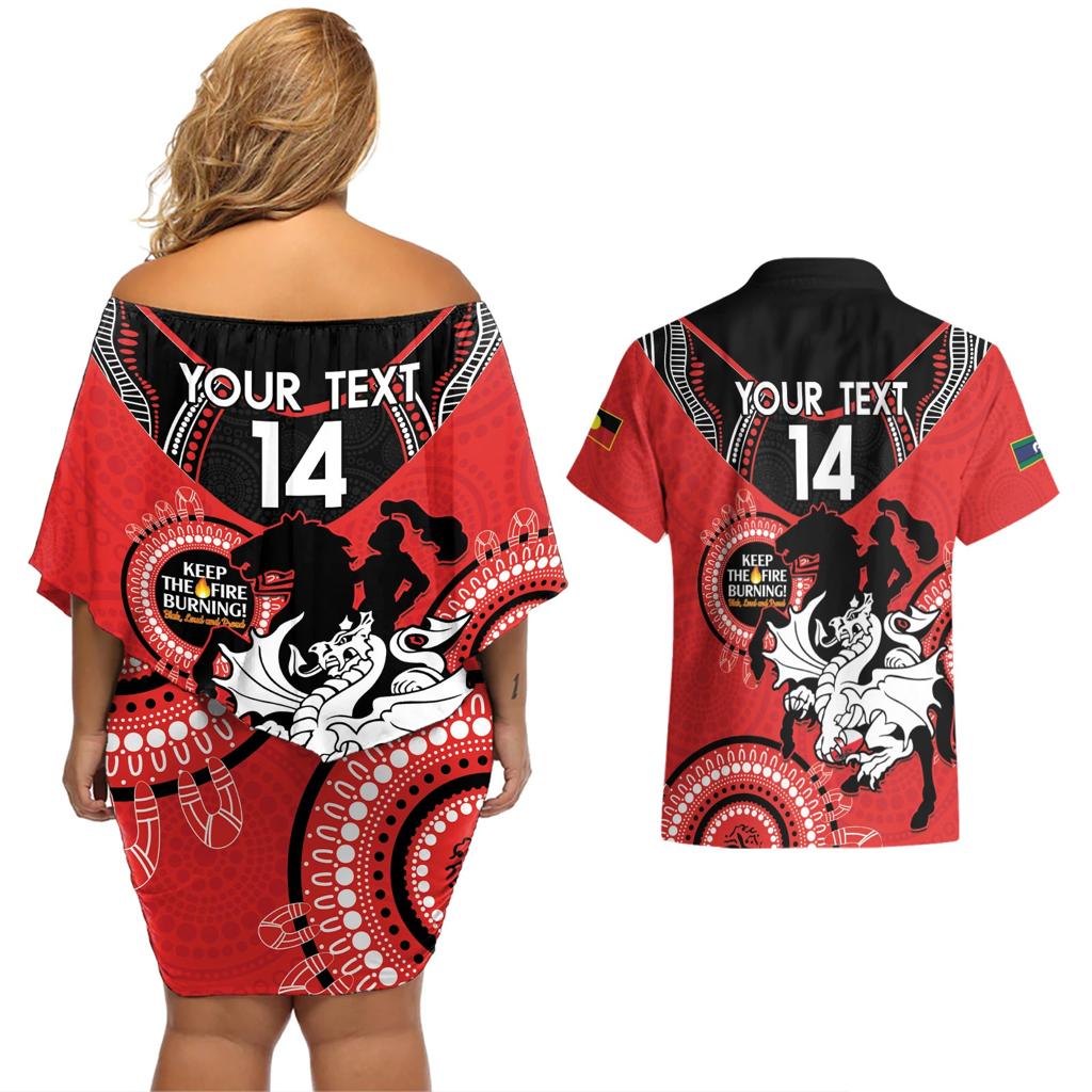 Custom NRL Dragons NAIDOC Week Couples Matching Off Shoulder Short Dress and Hawaiian Shirt Keep The Fire Burning Indigenous Art