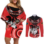 Custom NRL Dragons NAIDOC Week Couples Matching Off Shoulder Short Dress and Long Sleeve Button Shirt Keep The Fire Burning Indigenous Art