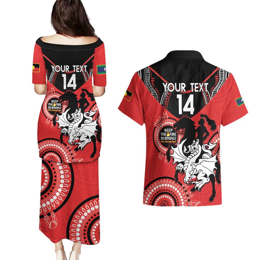 Custom NRL Dragons NAIDOC Week Couples Matching Puletasi and Hawaiian Shirt Keep The Fire Burning Indigenous Art