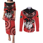 Custom NRL Dragons NAIDOC Week Couples Matching Puletasi and Long Sleeve Button Shirt Keep The Fire Burning Indigenous Art