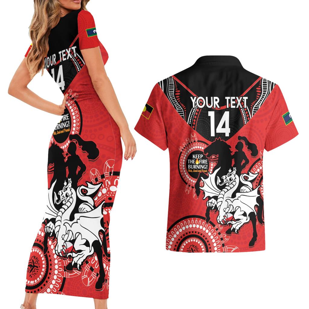 Custom NRL Dragons NAIDOC Week Couples Matching Short Sleeve Bodycon Dress and Hawaiian Shirt Keep The Fire Burning Indigenous Art