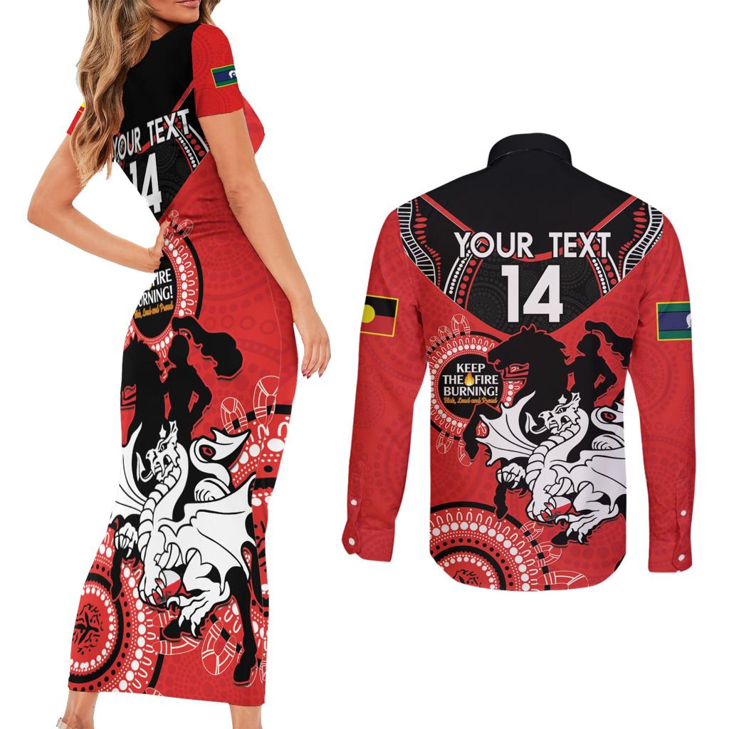 Custom NRL Dragons NAIDOC Week Couples Matching Short Sleeve Bodycon Dress and Long Sleeve Button Shirt Keep The Fire Burning Indigenous Art