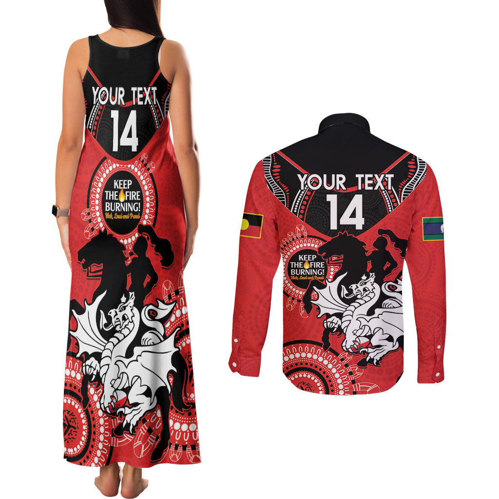 Custom NRL Dragons NAIDOC Week Couples Matching Tank Maxi Dress and Long Sleeve Button Shirt Keep The Fire Burning Indigenous Art