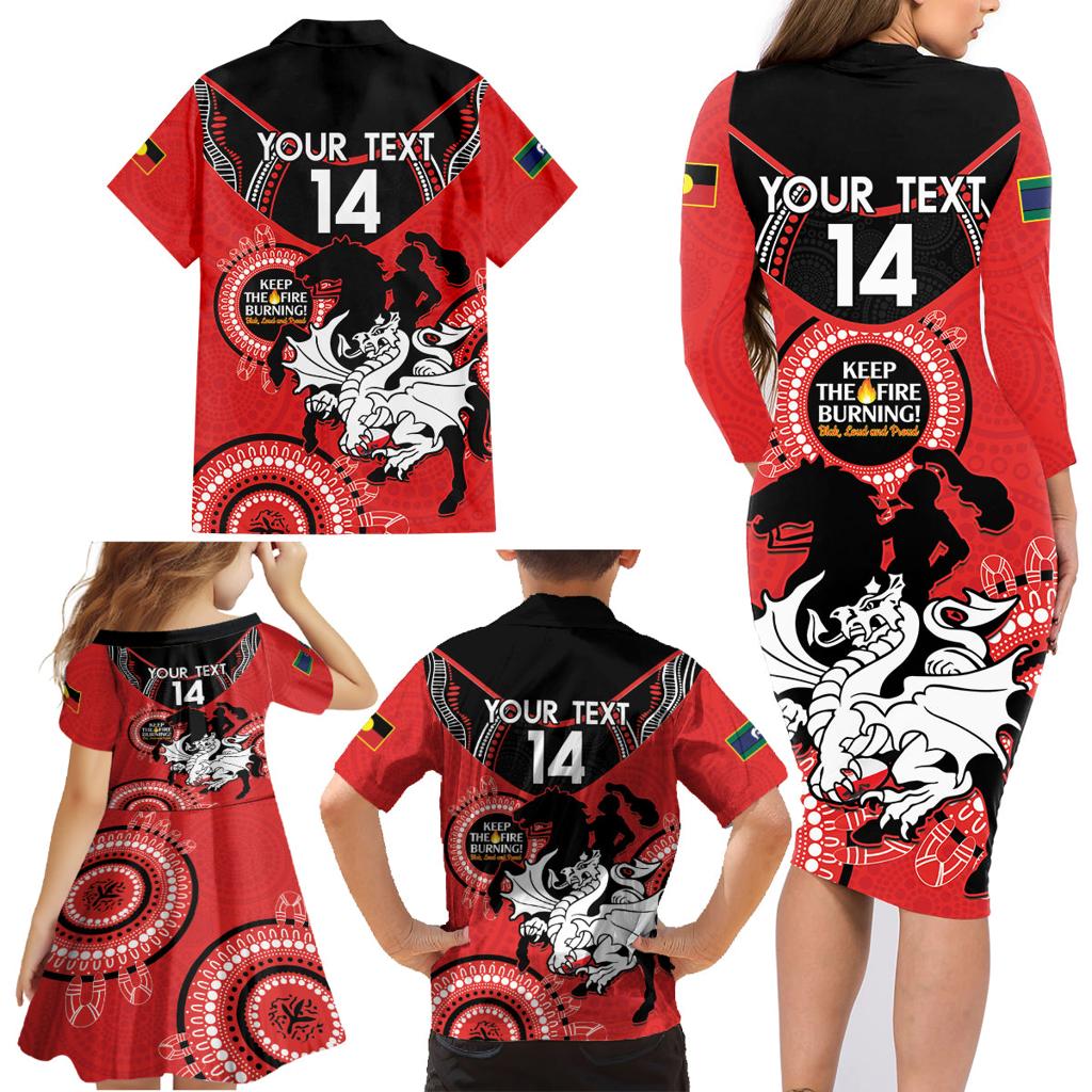 Custom NRL Dragons NAIDOC Week Family Matching Long Sleeve Bodycon Dress and Hawaiian Shirt Keep The Fire Burning Indigenous Art