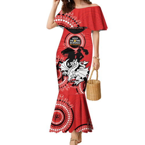 Custom NRL Dragons NAIDOC Week Family Matching Mermaid Dress and Hawaiian Shirt Keep The Fire Burning Indigenous Art