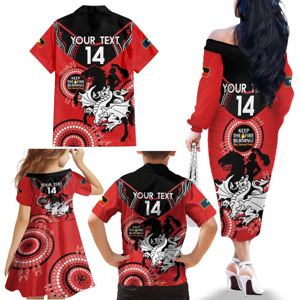 Custom NRL Dragons NAIDOC Week Family Matching Off The Shoulder Long Sleeve Dress and Hawaiian Shirt Keep The Fire Burning Indigenous Art