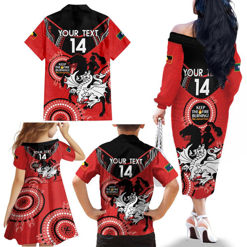 Custom NRL Dragons NAIDOC Week Family Matching Off The Shoulder Long Sleeve Dress and Hawaiian Shirt Keep The Fire Burning Indigenous Art