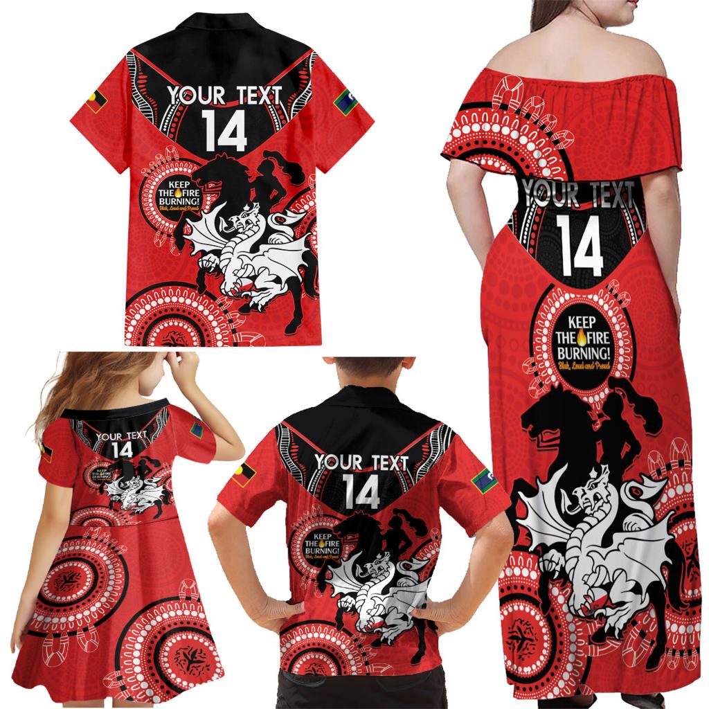 Custom NRL Dragons NAIDOC Week Family Matching Off Shoulder Maxi Dress and Hawaiian Shirt Keep The Fire Burning Indigenous Art