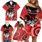 Custom NRL Dragons NAIDOC Week Family Matching Off Shoulder Short Dress and Hawaiian Shirt Keep The Fire Burning Indigenous Art