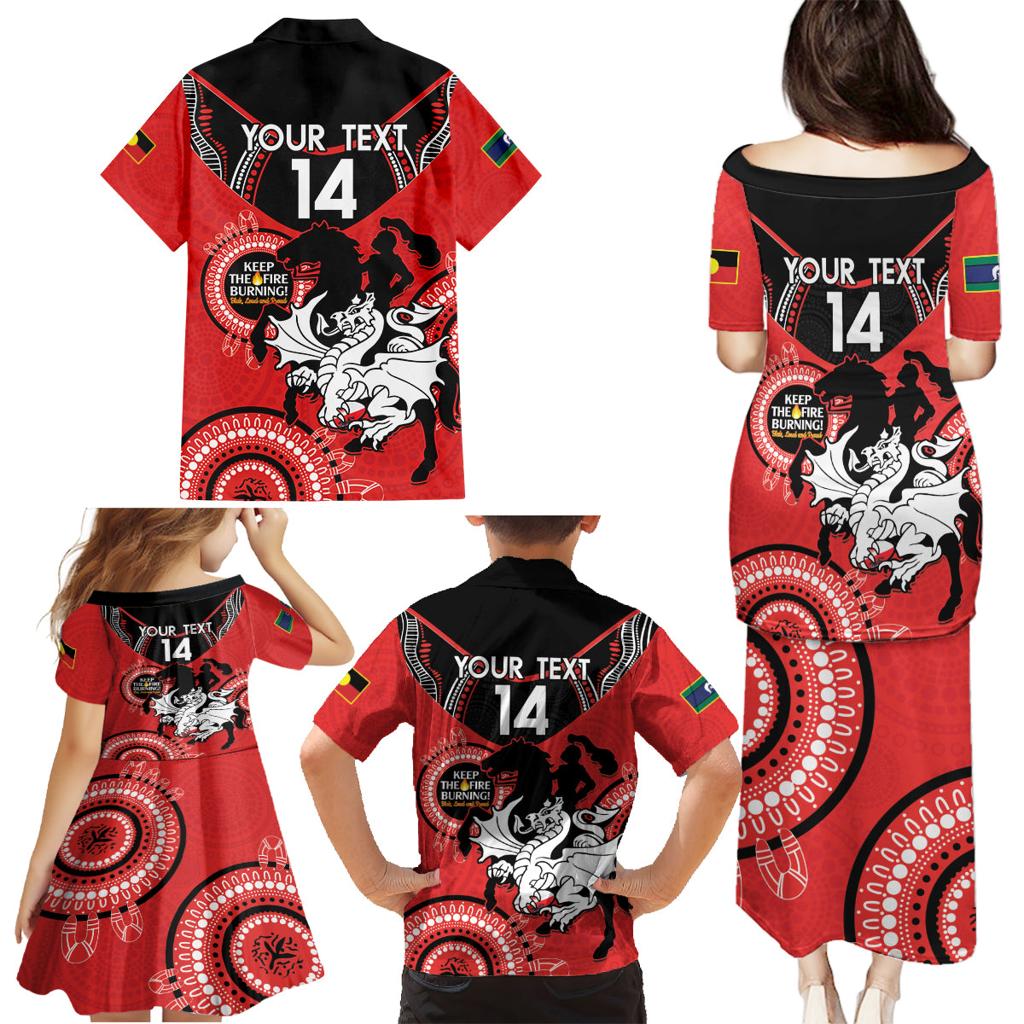 Custom NRL Dragons NAIDOC Week Family Matching Puletasi and Hawaiian Shirt Keep The Fire Burning Indigenous Art