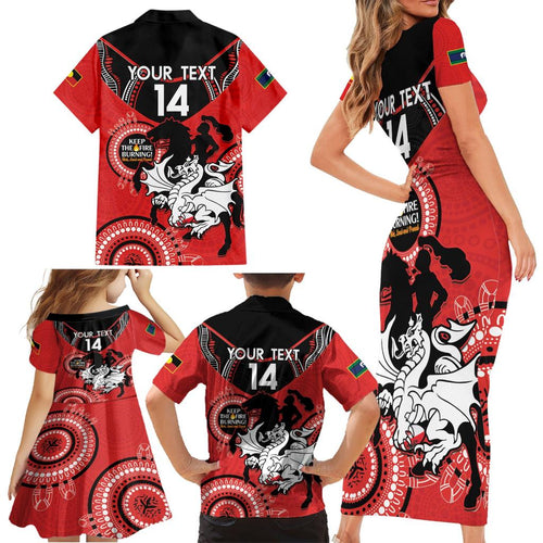 Custom NRL Dragons NAIDOC Week Family Matching Short Sleeve Bodycon Dress and Hawaiian Shirt Keep The Fire Burning Indigenous Art