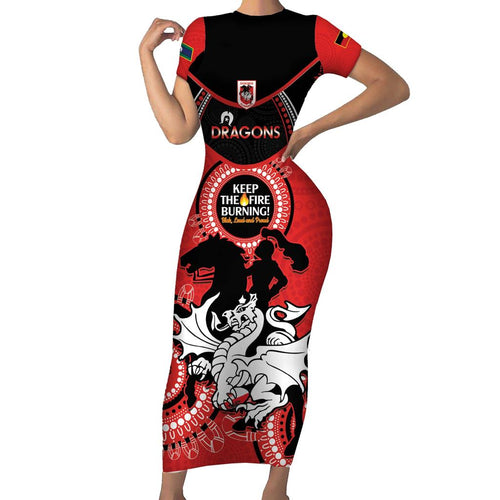 Custom NRL Dragons NAIDOC Week Family Matching Short Sleeve Bodycon Dress and Hawaiian Shirt Keep The Fire Burning Indigenous Art