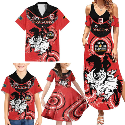Custom NRL Dragons NAIDOC Week Family Matching Summer Maxi Dress and Hawaiian Shirt Keep The Fire Burning Indigenous Art
