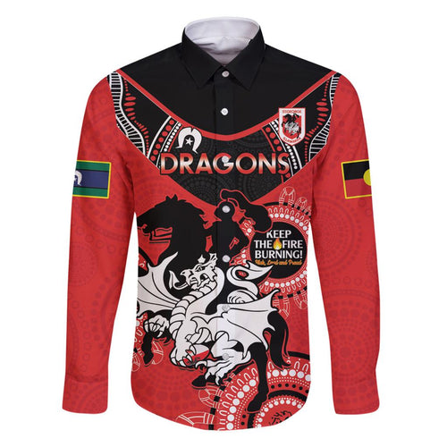 Custom NRL Dragons NAIDOC Week Family Matching Summer Maxi Dress and Hawaiian Shirt Keep The Fire Burning Indigenous Art