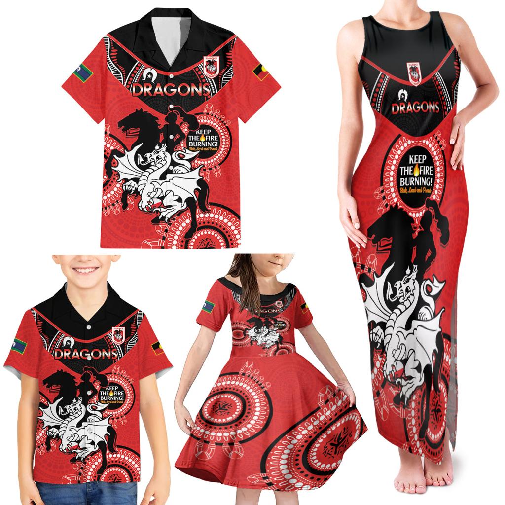 Custom NRL Dragons NAIDOC Week Family Matching Tank Maxi Dress and Hawaiian Shirt Keep The Fire Burning Indigenous Art