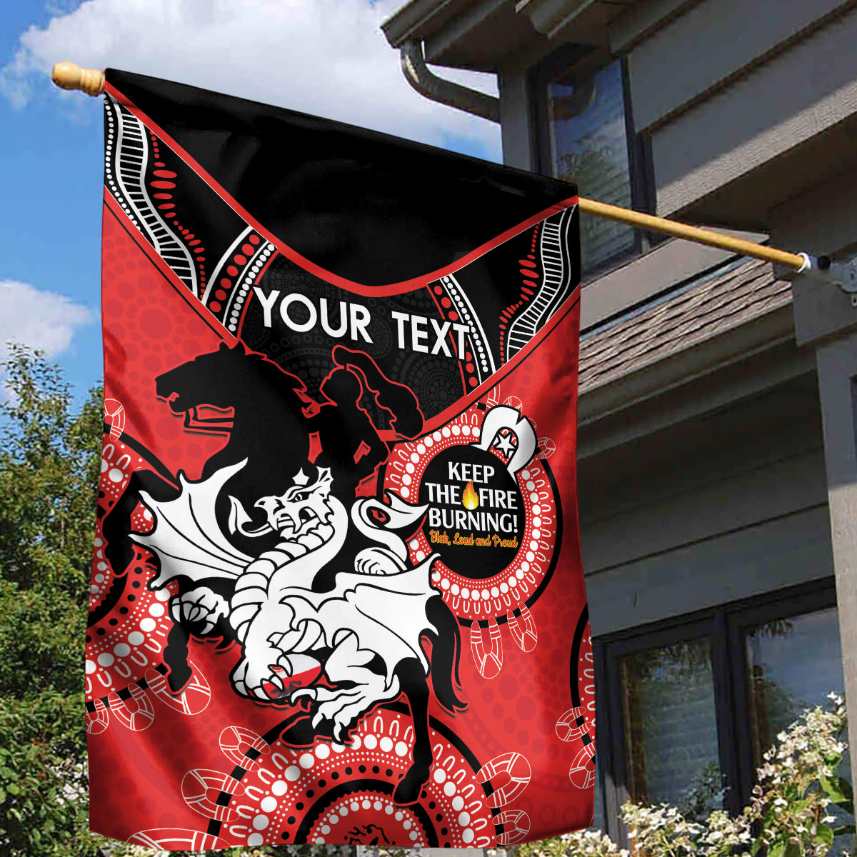 Custom NRL Dragons NAIDOC Week Garden Flag Keep The Fire Burning Indigenous Art