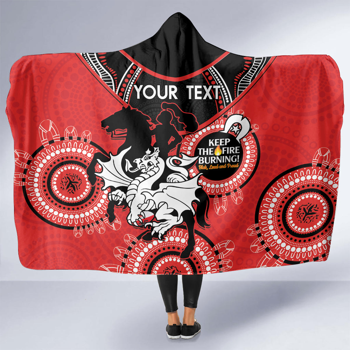 Custom NRL Dragons NAIDOC Week Hooded Blanket Keep The Fire Burning Indigenous Art