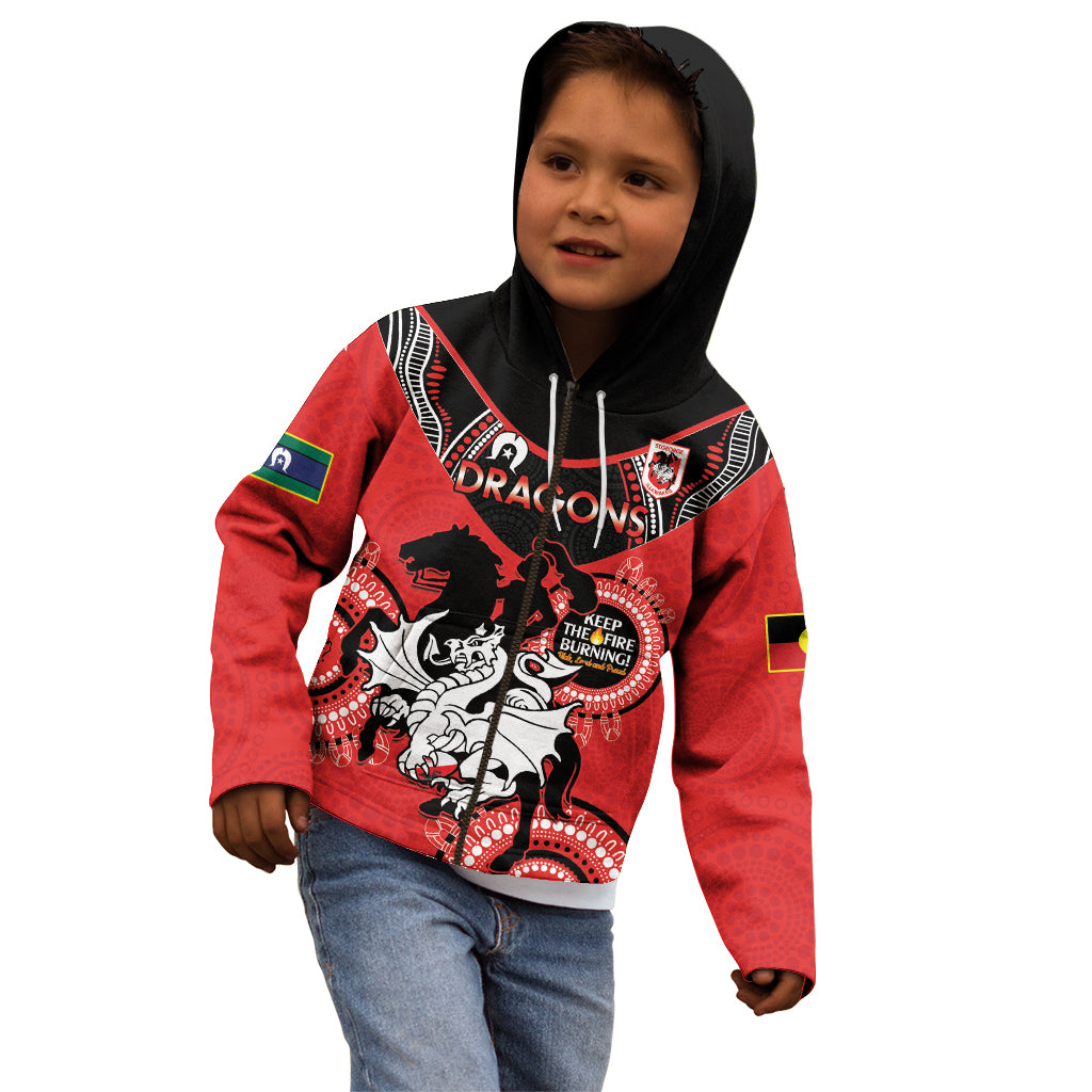 Custom NRL Dragons NAIDOC Week Kid Hoodie Keep The Fire Burning Indigenous Art