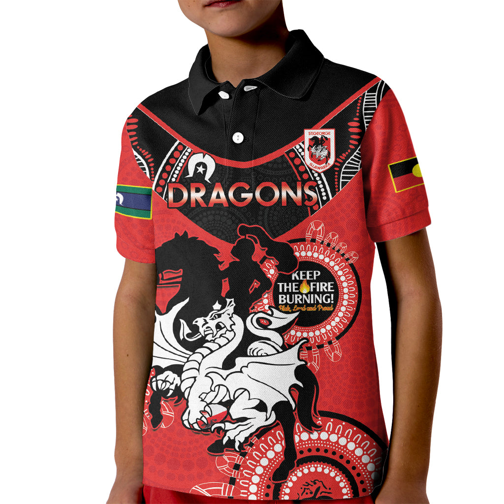 Custom NRL Dragons NAIDOC Week Kid Polo Shirt Keep The Fire Burning Indigenous Art