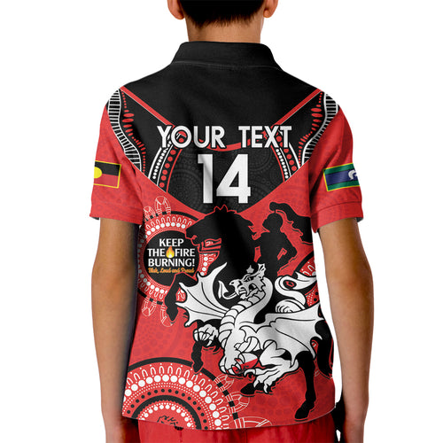 Custom NRL Dragons NAIDOC Week Kid Polo Shirt Keep The Fire Burning Indigenous Art