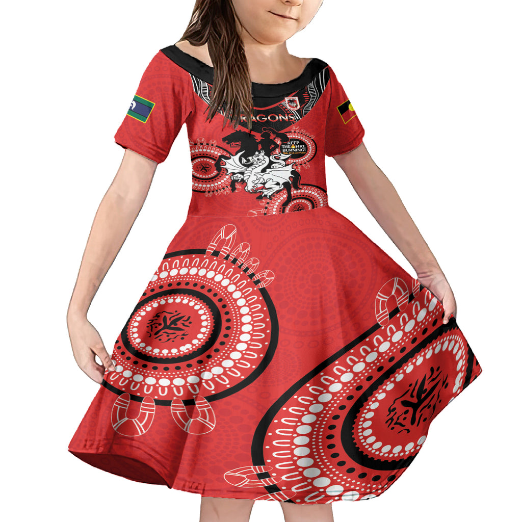 Custom NRL Dragons NAIDOC Week Kid Short Sleeve Dress Keep The Fire Burning Indigenous Art