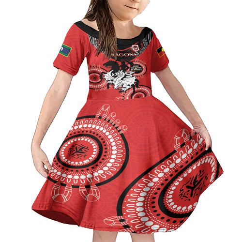 Custom NRL Dragons NAIDOC Week Kid Short Sleeve Dress Keep The Fire Burning Indigenous Art