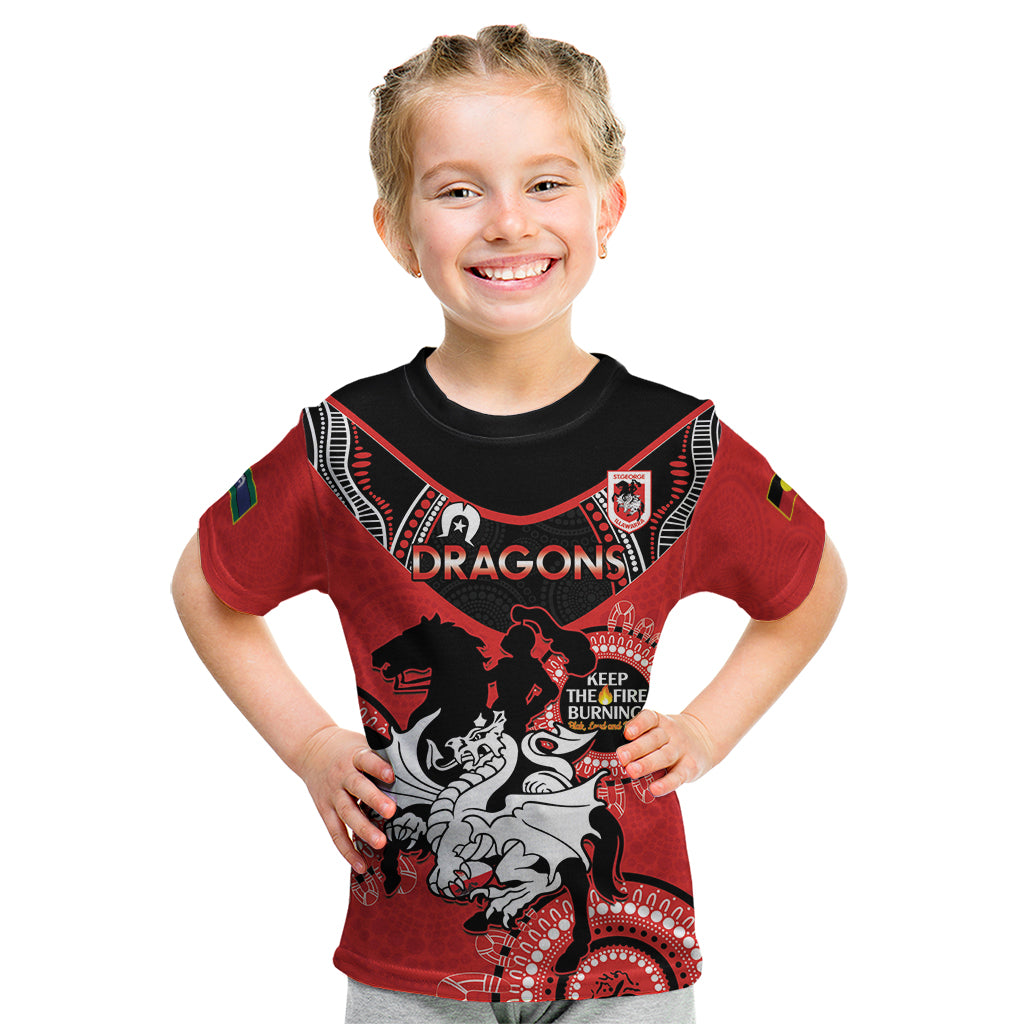 Custom NRL Dragons NAIDOC Week Kid T Shirt Keep The Fire Burning Indigenous Art