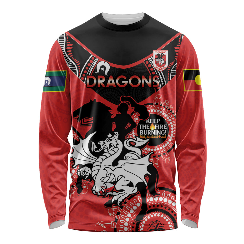 Custom NRL Dragons NAIDOC Week Long Sleeve Shirt Keep The Fire Burning Indigenous Art